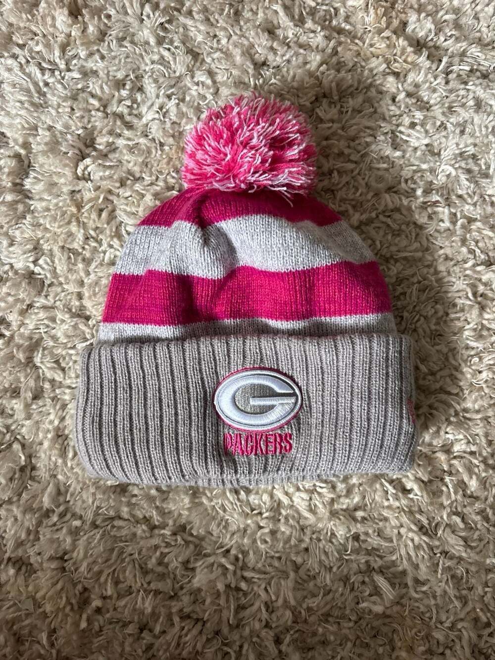 Green Bay Packers Women's Breast Cancer Awareness Knit Beanie Hat with Pom(0018)